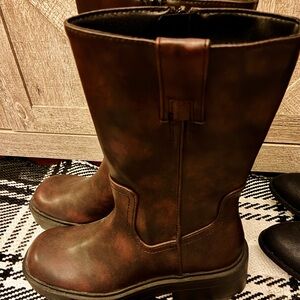 Brown Leather Mid-Calf Boots